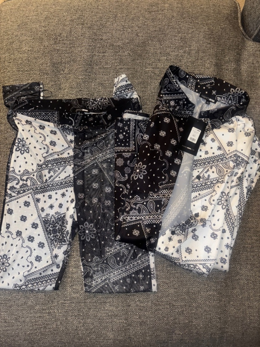 Fashion Nova Black and White Bandana Print Set